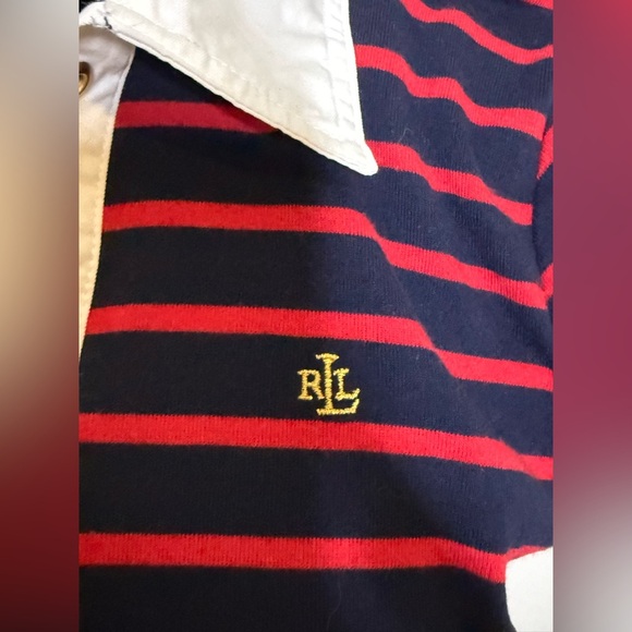 Ralph Lauren preppy nautical stripe lace up collar polo shirt medium EUC - Picture 3 of 8